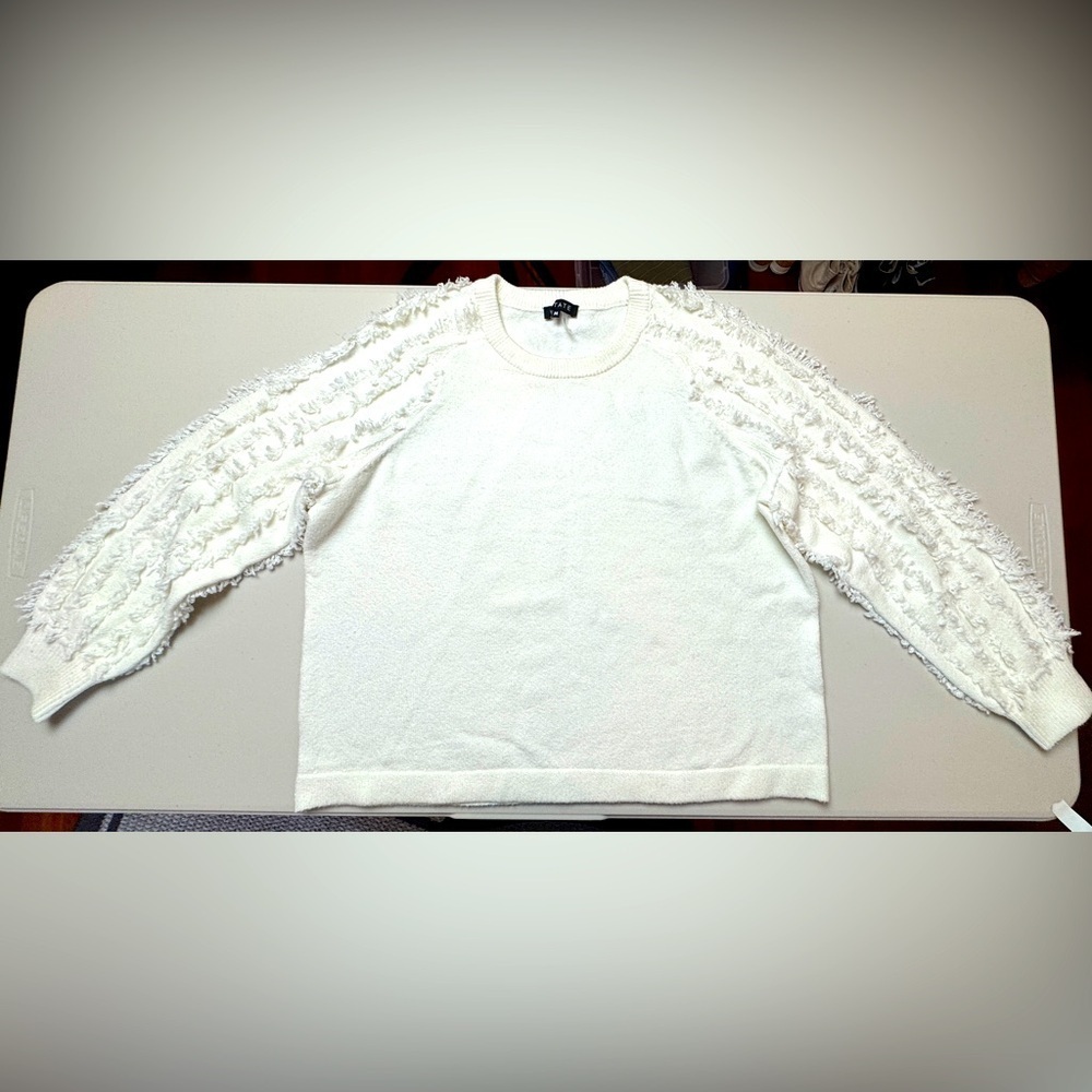 1. STATE White Textured Sweater – Size Medium – Cozy Fringe Sleeve Pullover - Picture 2 of 10